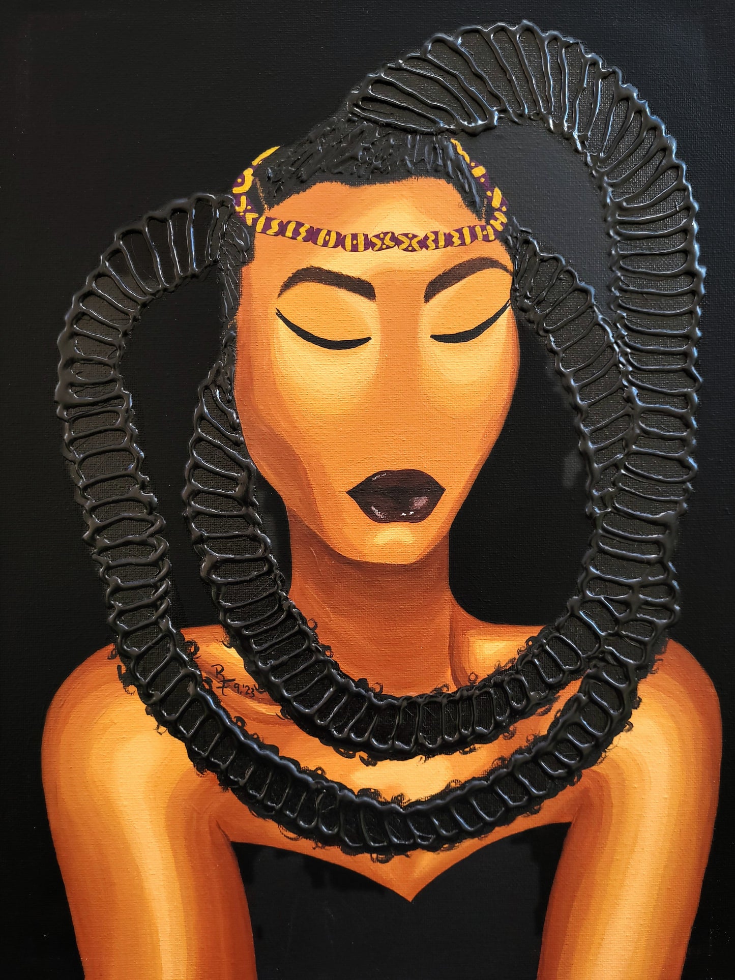 Black Hair on Canvas | Textured Hair Art | Hair Art | ReiCreations Art