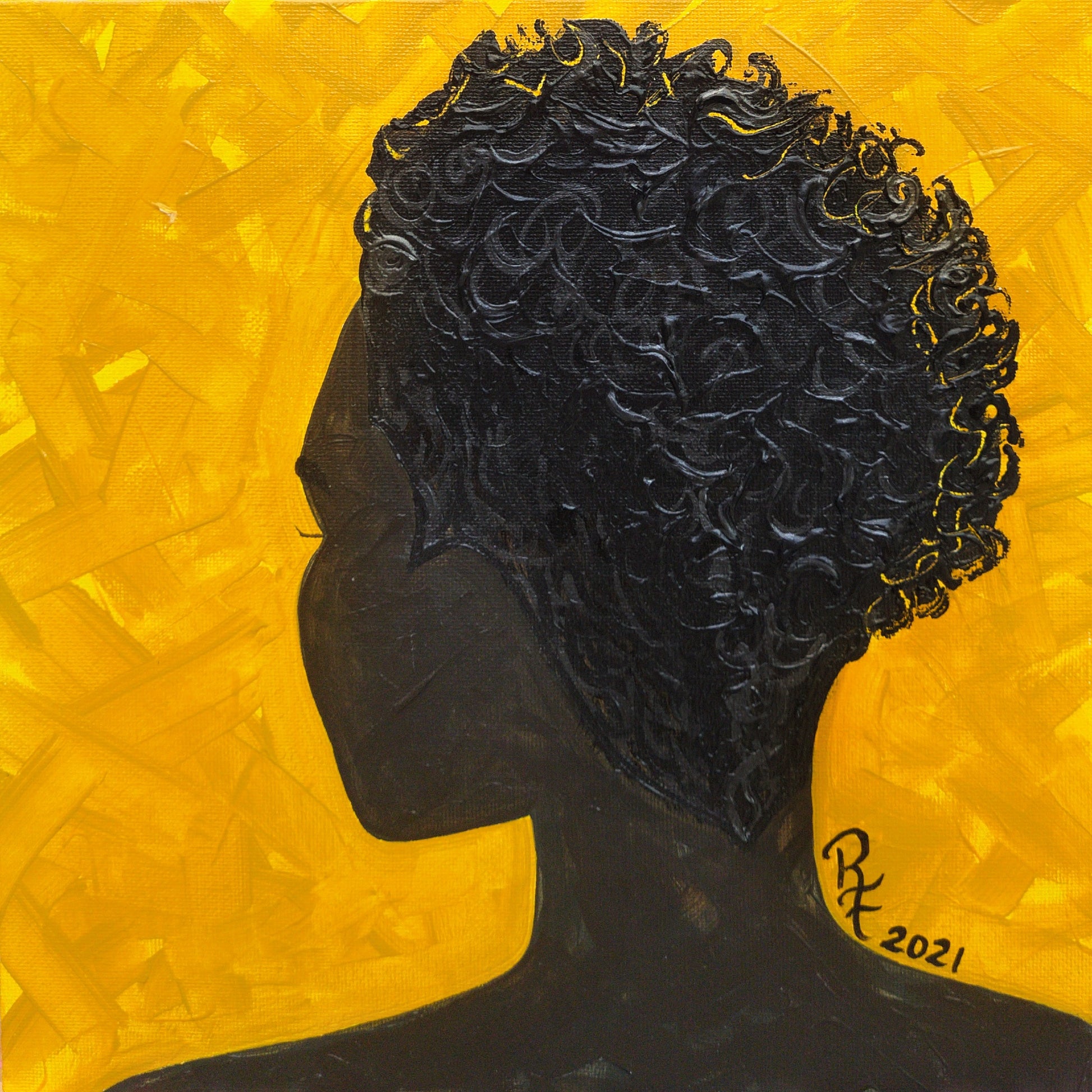 Women's Black Hair Art | Women's Hair Acrylic Art | ReiCreations Art