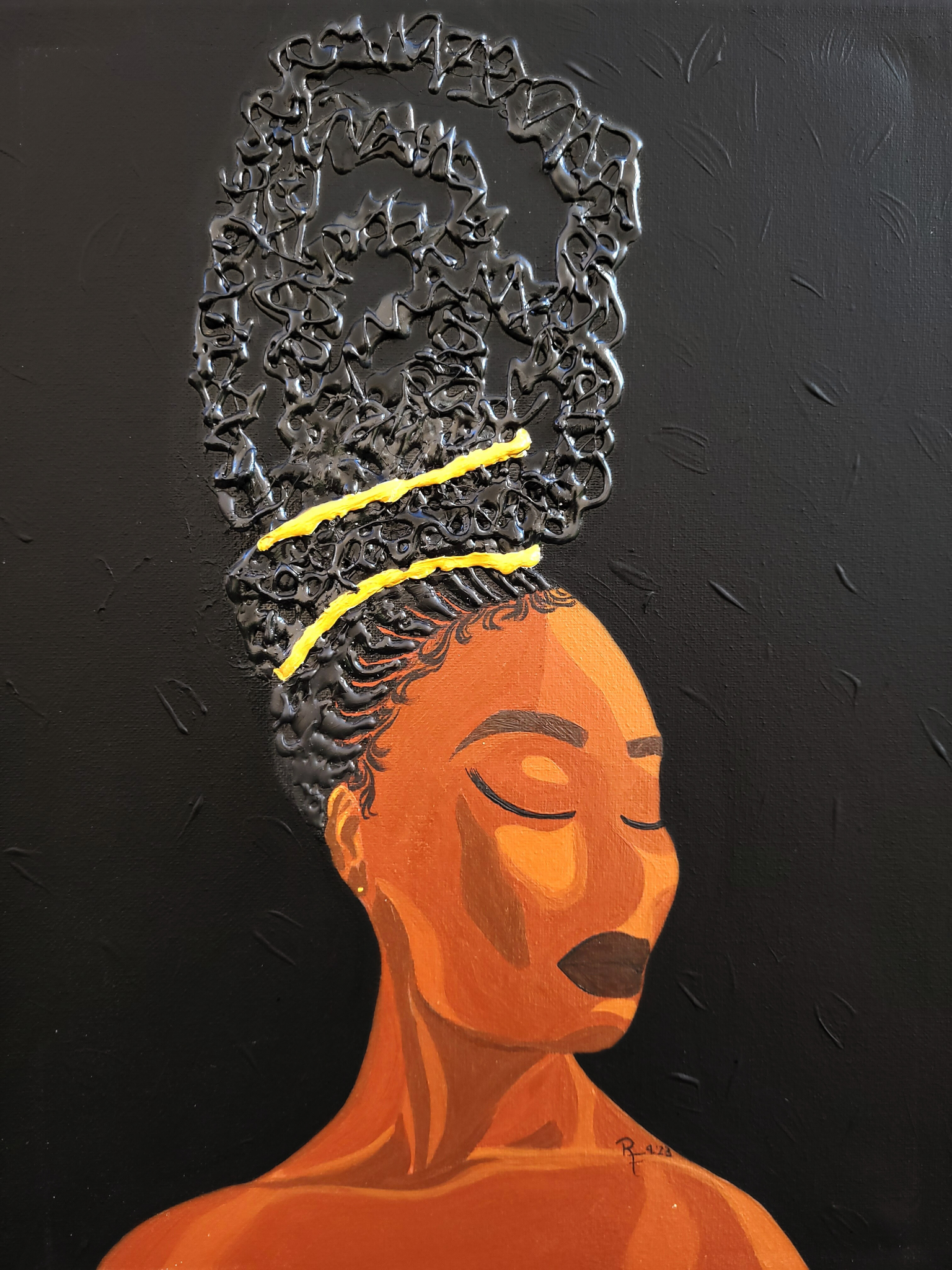 Women's Hair Textured Art | Hot Glue Art | Hair Art | ReiCreations Art